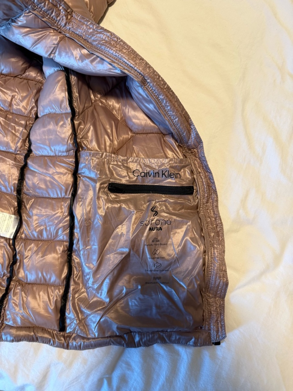 Calvin Klein Lightweight Hooded Puffer Jacket in Rose Gold 💞 SIZE XL - Picture 5 of 5